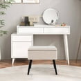 thumbnail image 4 of Costway Tabouret-Coffre en Velours avec Rangement, Pieds en Bois Massif, Dessus Relevable pour Entrée, Beige, 4 of 10