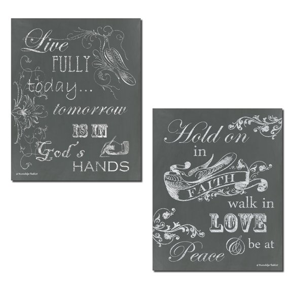 Classic Gray and White Religious "Hold On In Faith" Adult/Teen Decor; 2- 11" x 14" Unframed Prints