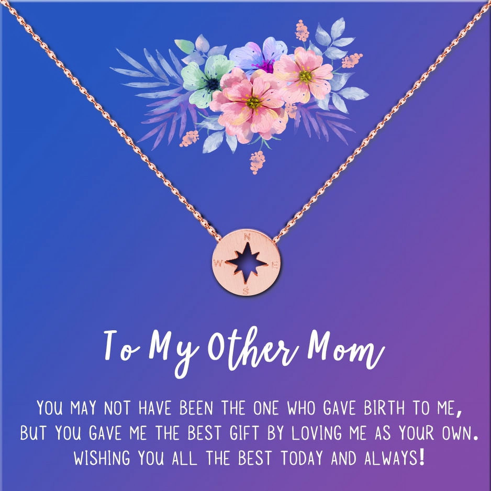 To My Other Mother Mother's Day Card Necklace, Step Mom Mother's Day Jewelry, Gift for Step Mom, Gift for Her, Mother's Day Present [Rose Gold Compass, 18" Chain]
