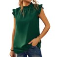 thumbnail image 3 of Blusa de verano elegante con ribete de volantes y manga casquillo con volantes para mujer Verde S, 3 of 6