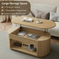 thumbnail image 6 of 47-Inch Lift Top Wood Coffee Table with Hidden Storage Compartment and Open Shelf for Living Room, Fluted Oval Center Tea Table with Wooden Lift-Top for Apartment, Small Space, Brown, 6 of 10