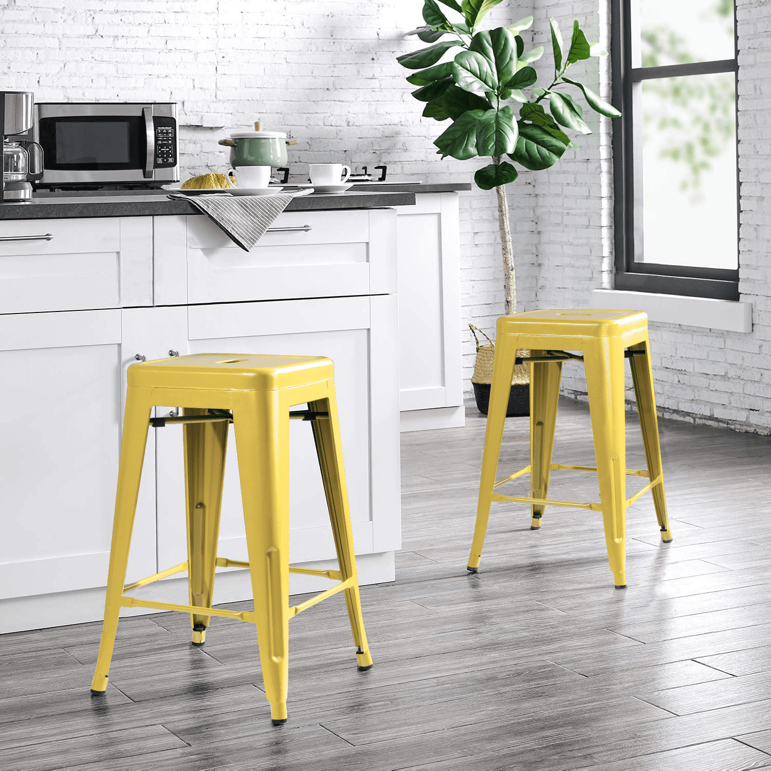 VINEEGO 24 Inches Modern Metal Bar Stools for Counter Height