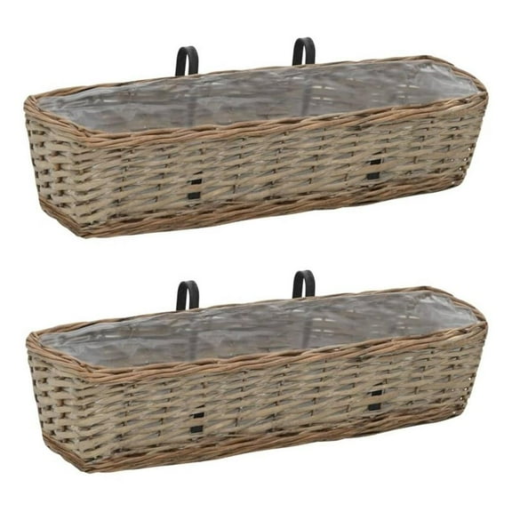 Pemberly Row Hanging Mounting 23.6" Wicker Balcony Planter in Brown (Set of 2)