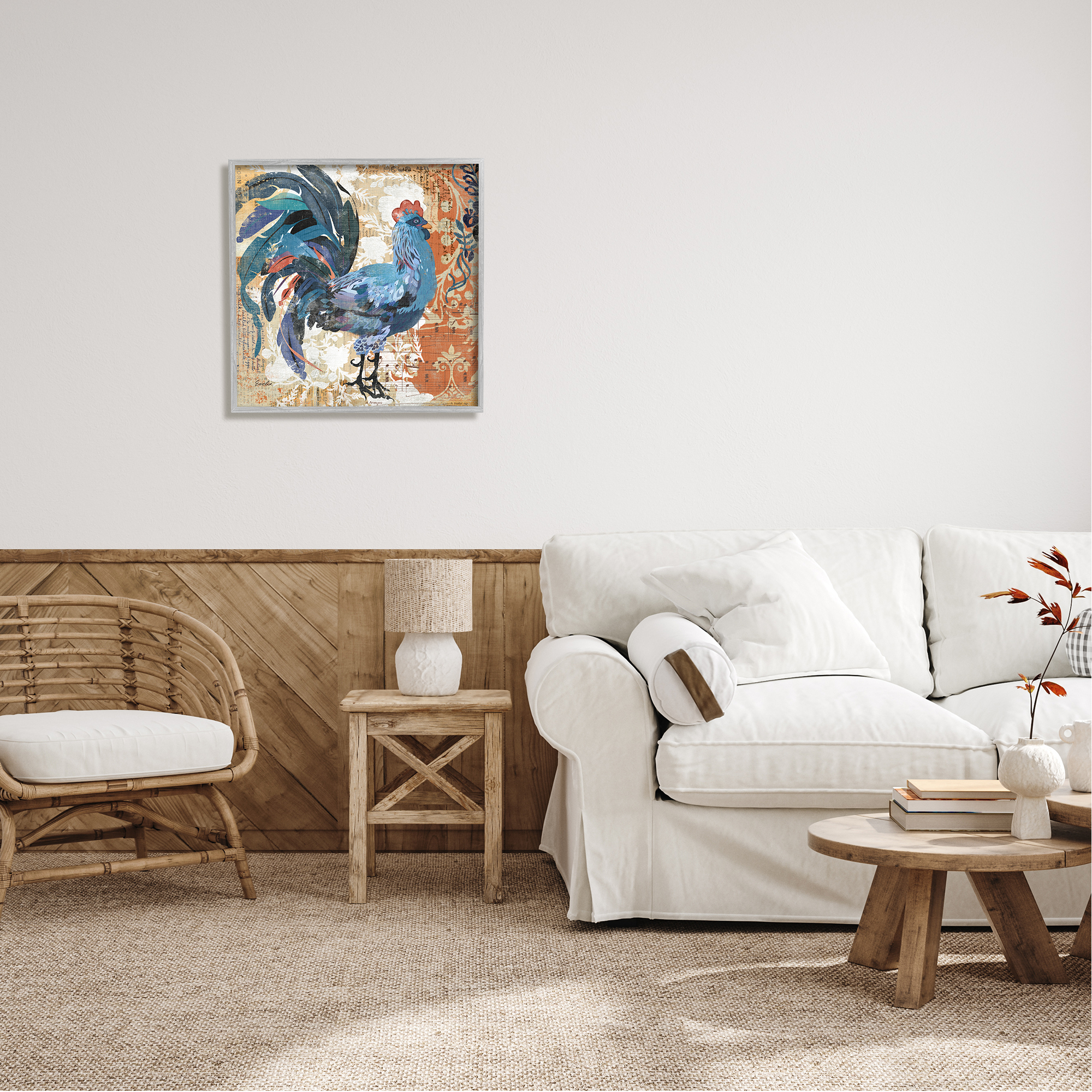 Stupell Vintage Rooster Floral Collage Animals & Insects Painting Gray Framed Art Print Wall Art