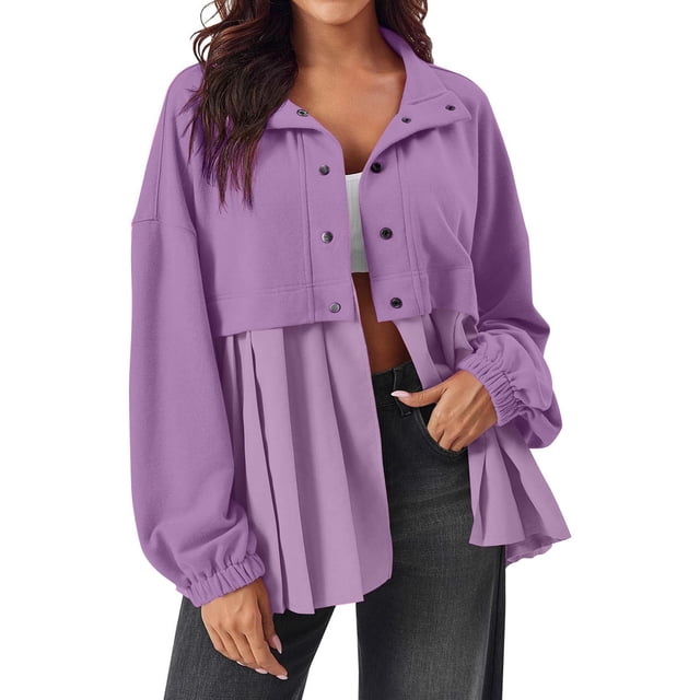 Chaquetas y abrigos casuales de manga larga sin capucha para mujer, moda informal, sueltos, con cuello empalmado y botones, chaquetas casuales de manga larga sin capucha, top de poliéster para mujer