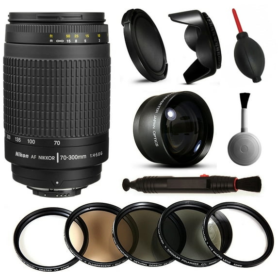 Nikon AF 70-300mm Manual Lens + Beginner Accessories Bundle includes 5 Piece Filter Set + 2.2x Adapter for Nikon DF D7200 D7100 D7000 D5500 D5300 D5200 D5100 D5000 D3300 D3200 D3100 D3000 D300S D90