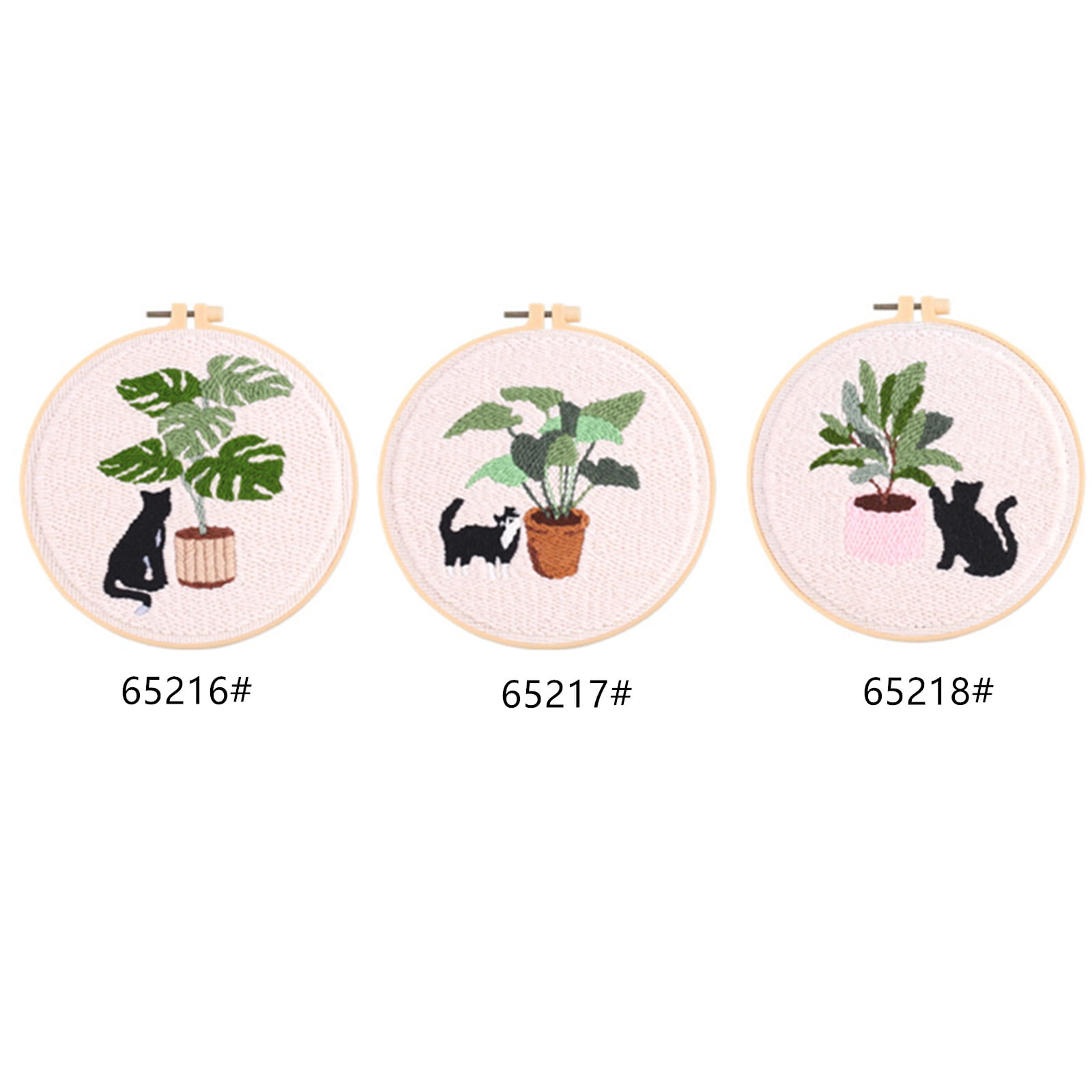 Historyli Go5H Punch Needle Kits For Beginners, Cute Cat And Green Plant Themed Punch Needle Embroidery Starter Kits With Punch Needle Fabric And Embroidery Hoops