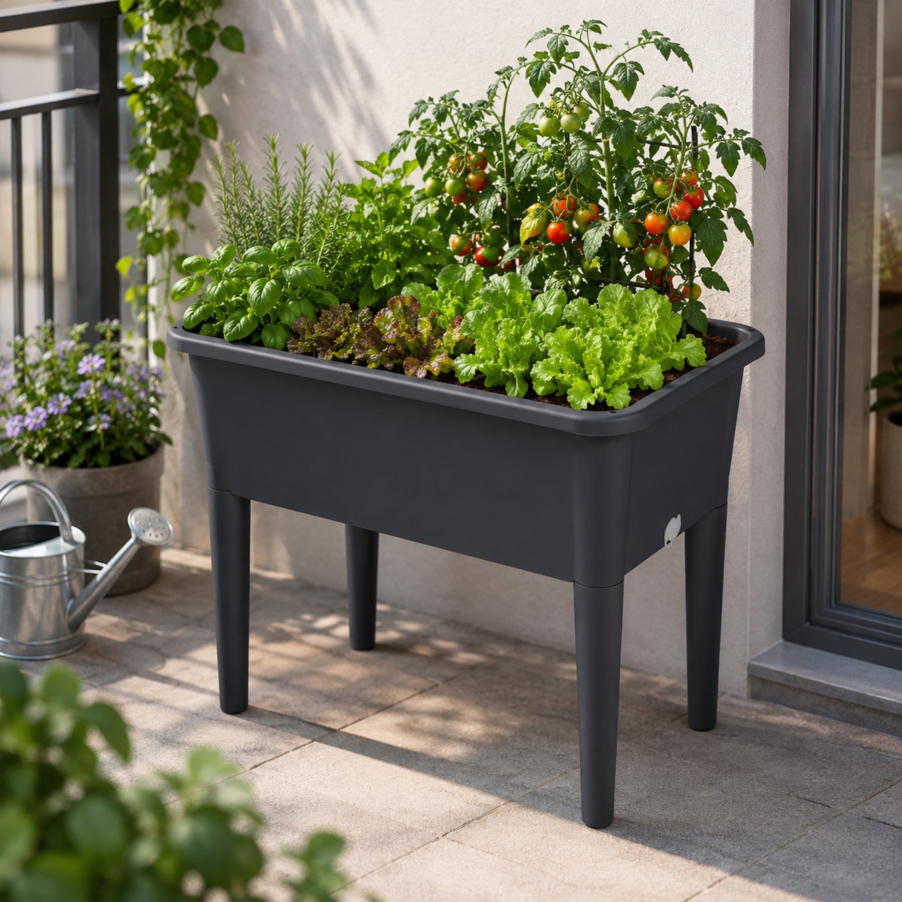 Self-Watering Raised Garden Bed, Elevated Planter Box with Ventilated Transparent Greenhouse Lid & Removable Legs for Vegetables and Flowers