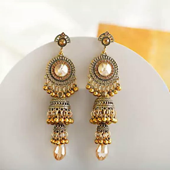 HOOUN Vintage Jhumka Jhumki Ethnic Long Tassel Bell Drop Earrings Gypsy Indian Jewelry-Style-6 Gold