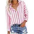 thumbnail image 3 of Kmdttou Womens Striped Button Down Shirts for Women Dress Shirts Fashion Casual Long Sleeve Turndown Collar Blouse Shirt Womens Fall Fashion, 3 of 6
