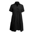thumbnail image 4 of Womens 2024 Casual Dress Smocked Crewneck Button Up Long Sleeve Empire Waist A-Line Mini Dress, 4 of 4