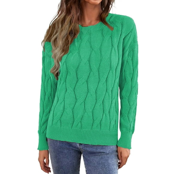 Womens Sweaters 2022 Cute Elegant Soft Crewneck Long Sleeve Hollow Cable Knit Pullover Sweaters Tunic Tops