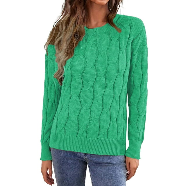 Cathalem Oversized Sweaters Long Sleeve Crew Neck Lightweight Soft Knitted Pullover Knitted Jumpers,Green L