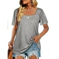 thumbnail image 2 of Gustave Women Summer Square Neck Tops Puff Short Sleeve T Shirts Casual Loose Solid Color Basic Blouse Top "Gray, XL", 2 of 5
