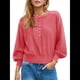 thumbnail image 1 of Suéter de Cuello Redondo con Botones para Mujer, Camisetas Henley de Larga de Otoño, Tops de Punto Holgados A Rojo XL, 1 of 8
