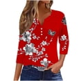 thumbnail image 2 of Babysbule 3/4 Sleeve Floral Printed Thin Button-Down V-neck Blouse & Top, Women's, 2 of 6