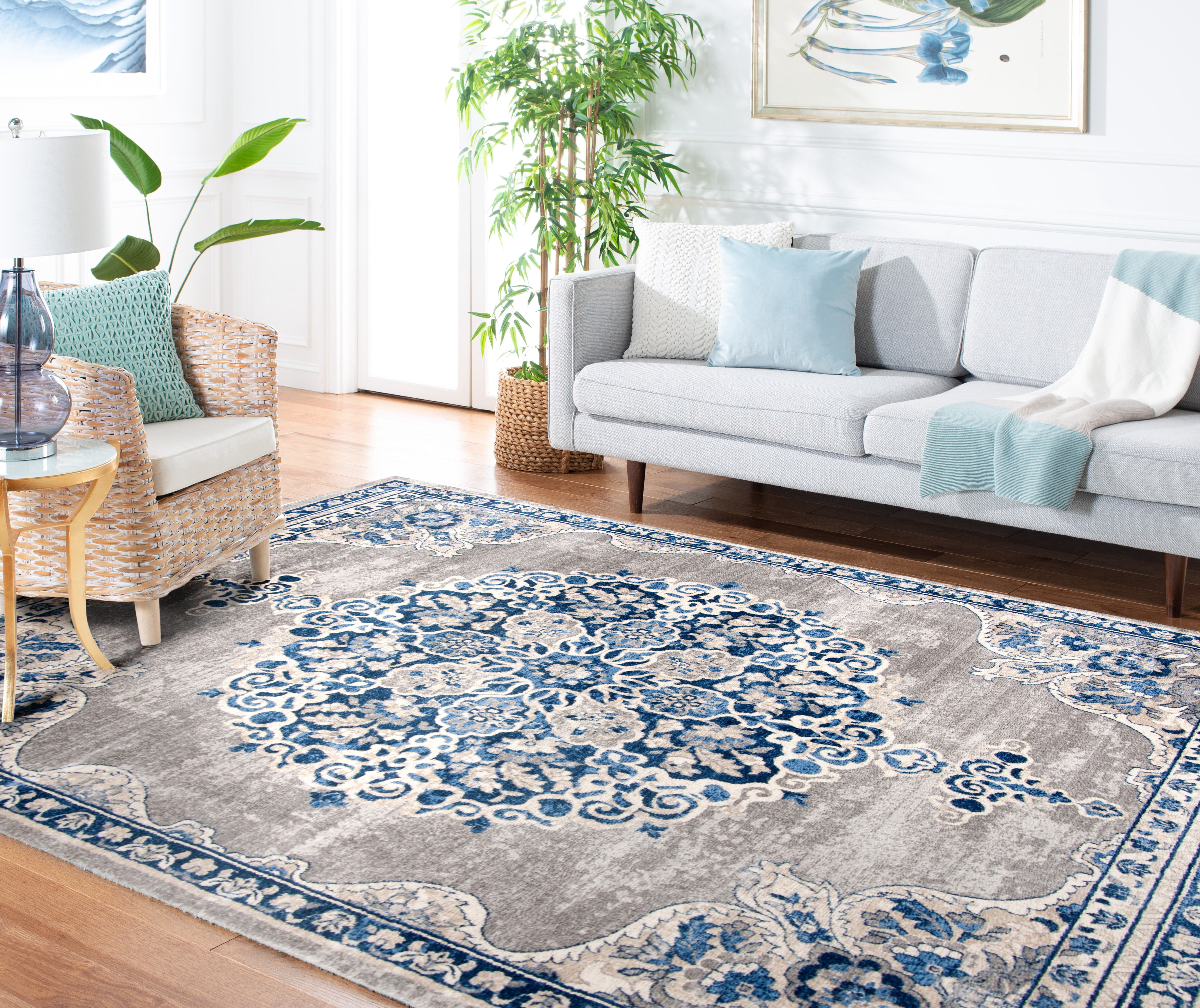 SAFAVIEH Brentwood Cahal Oriental Area Rug, Light Gray/Blue, 9' x 12'