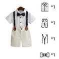 thumbnail image 2 of LYMAYTER Toddler Boys Formalwear Outfits Gentleman Wedding Suits Set Stripes Short Shirt/Bowtie/Suspender, 2 of 8