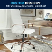 Flash Furniture Whitney High-Back Swivel LeatherSoft Desk Chair with Armrests, White/Rose Gold