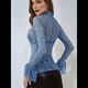 thumbnail image 4 of Blusa Elegante de Encaje Calado con Mangas Acampanadas para Mujer, para Fiesta, Moda 2025 Azul S, 4 of 7