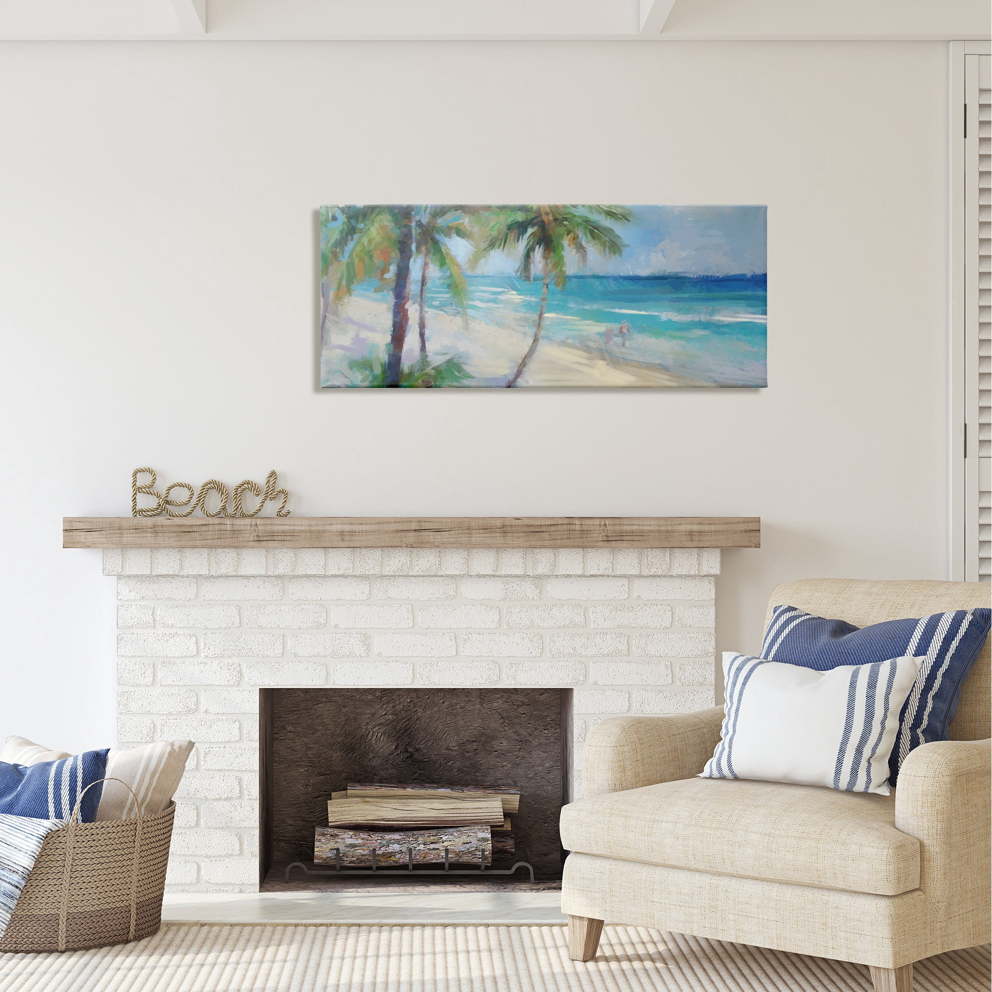 Stupell Industries Tropical Sea Waves Scene Landscape Painting Gallery Wrapped Canvas Art Print Wall Art, 48 x 20