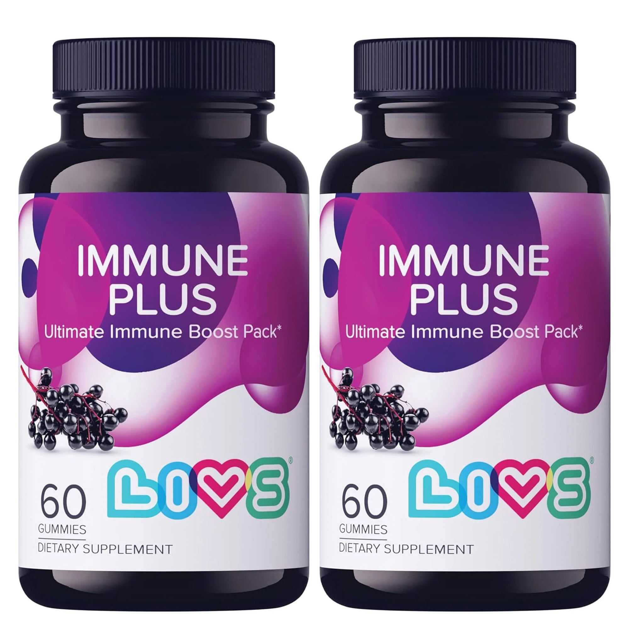 LIVS Immune Plus Gummies – Elderberry Extract with Vitamin C, D3, & Zinc | Plant Based Immune Support Supplements for Adults & Kids | Gluten Free