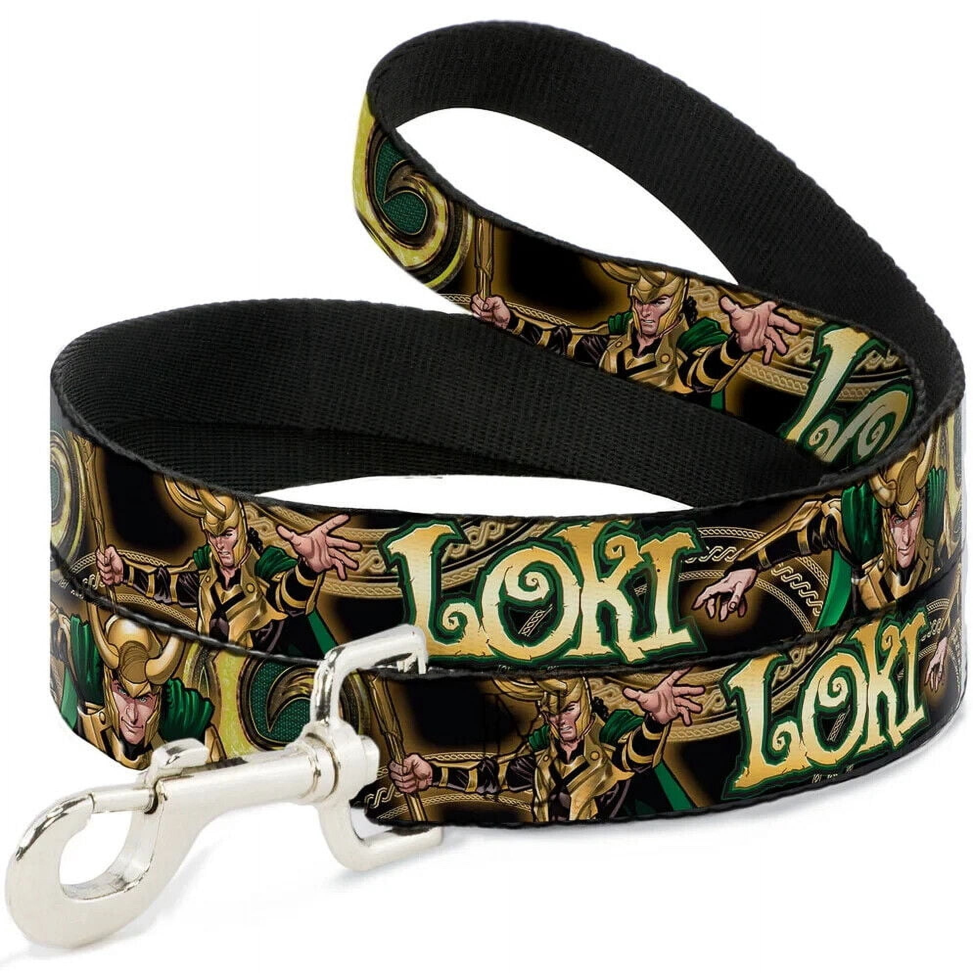 Marvel Comics Pet Leash, Dog Leash, Loki Poses Black Gold Green, 4 Feet Long 1.0 Inch Wide