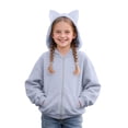 thumbnail image 2 of 5-6 Years Child Girls Zip Up Hoodies Cat Ear Oversize Hoodie Jackets Casual Long Sleeve Hood Sweatshirtst Coat Back to School Play Daily Fall Winter Wear Light Gray Sweatshirtst, 2 of 9