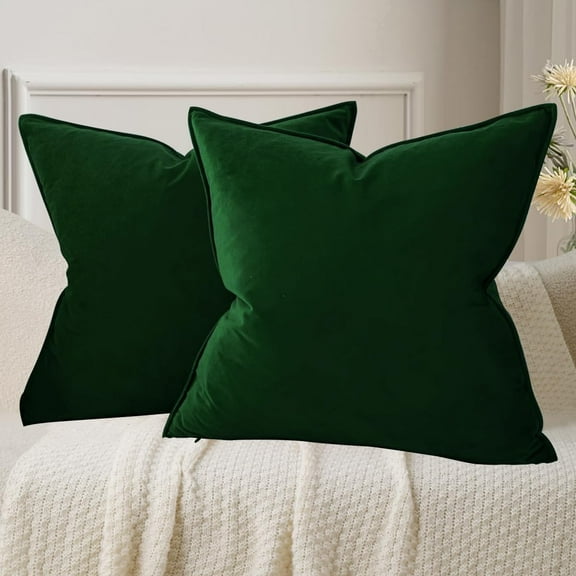 Richmoon Throw Pillow Covers 16x16 Set of 2 Dark Green Velvet Decor Decorative Couch Cushion Christmas Euro Xmas Pillowcases with Fringe Home Bed Decoration for Sofa Bedroom Office