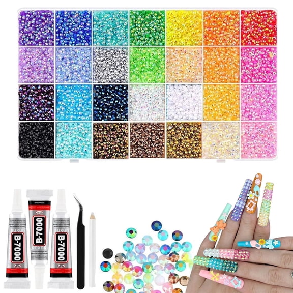 Bedazzling Kit with Rhinestones, 24000-32000 Resin Rhinestones for Nail Art, DIY Rhinestone Kit for Jewelry Making, Flat Back Rhinestones for Crafts, Crystal Rhinestone Kit for Bedazzling