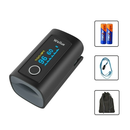 Wellue PC60F Finger Pulse Oximeter - SpO2 & Heart Rate Tracker with OLED Display, Portable Case & Lanyard - Black (1 Pack)