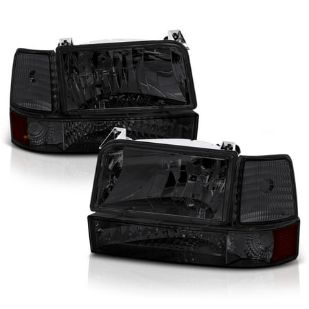 Side Marker Corner (VIPMOTOZ Smoke Lens OE-Style Headlight & Corner Side Marker Lamp Assembly For 1992-1996 Ford Bronco & F-150 F-250 F-350 Pickup Truck, Driver & Passenger)