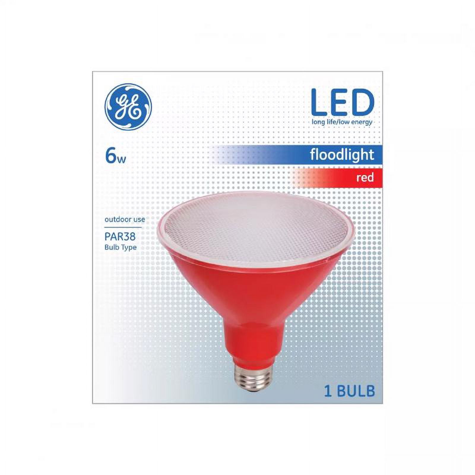 GE 93100880 LED Floodlight, 100 Lumens, Medium Base, PAR38, Red, 6 Watt - Quantity 4