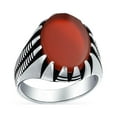 thumbnail image 1 of Personalized Mens Animal Claw Set Large Oval Cabochon Gemstone Orange Red Agate Signet Statement Western Ring for Men Oxidized .925 Silver Handmade In Turkey Customizable, 1 of 6