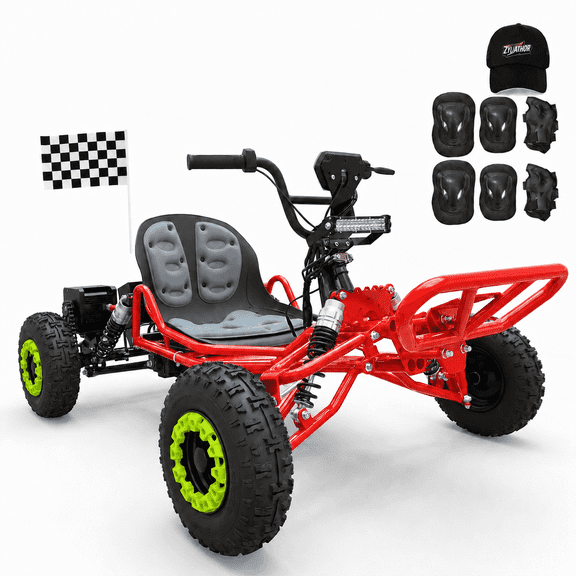Zyliathor Electric Go Kart for Adults & Teens, 48V 20Ah 30 Mile Range, Peak 2500W Off Road Go Kart, 3 Speed 12-31 MPH, 4-Wheel Suspension, Water-Resistant Wiring(Red)