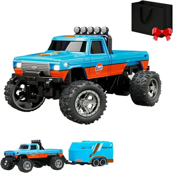 BESTSKY Mini Rc Monster Truck,Monster Truck Remote Control Car with 2.4GHz,2.4G Remote Control USB Rechargeable Underflow with Trailer,Mini Rc Monster Truck with Lights (Orange Blue)