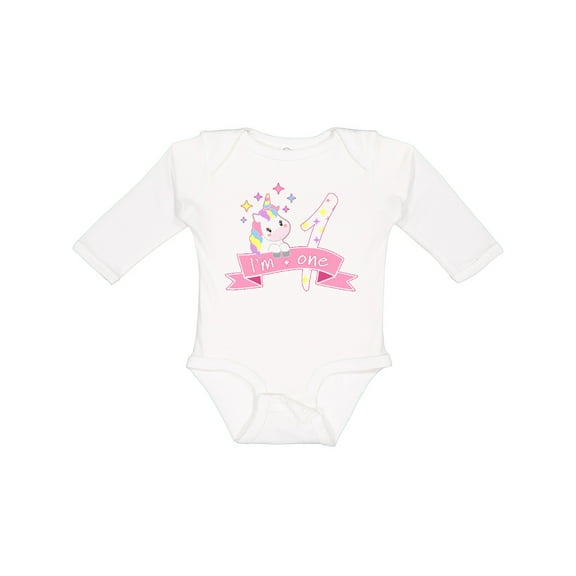 Inktastic I'm One- cute unicorn 1st birthday Boys or Girls Long Sleeve Baby Bodysuit
