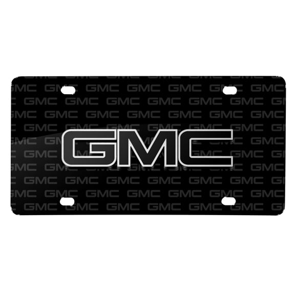 GMC Black Inlay 3D Logo on Logo Pattern Black Aluminum License Plate