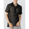 thumbnail image 2 of Wangsaura Chemise en Résille Ajourée pour Hommes Manches Courtes Col Rabattu Boutons Hauts Transparents Vêtements Décontractés d'Été, 2 of 8