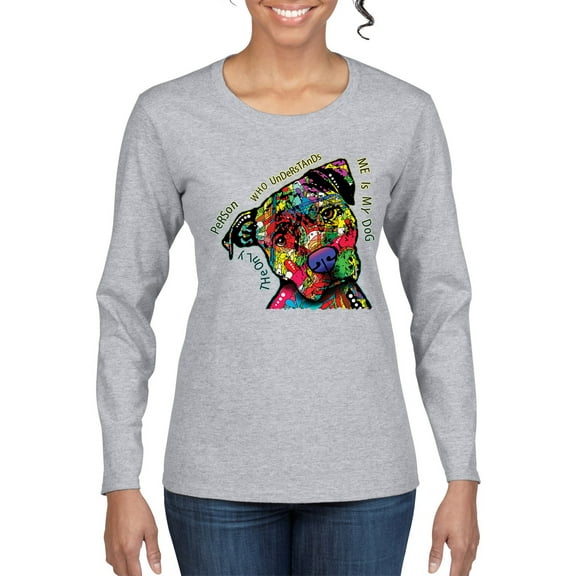 Dean Russo The Only Person Dog Lover Womens Graphic Long Sleeve T-Shirt, Heather Grey, XX-Large