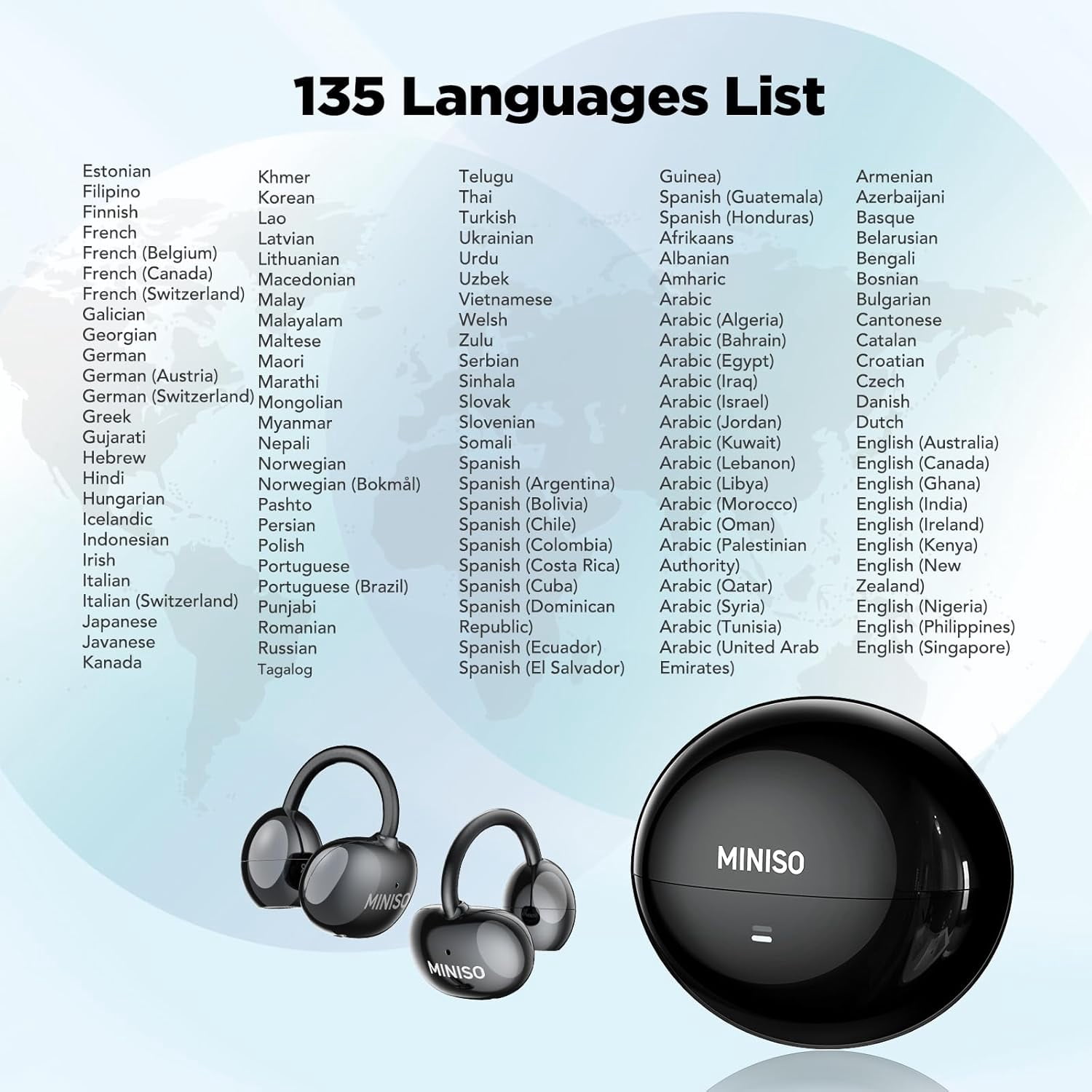 MINISO MS192 Wireless Earbuds Real Time 135 Languages AI Translation Earbuds with Free Two-Way Translation Ear Clip