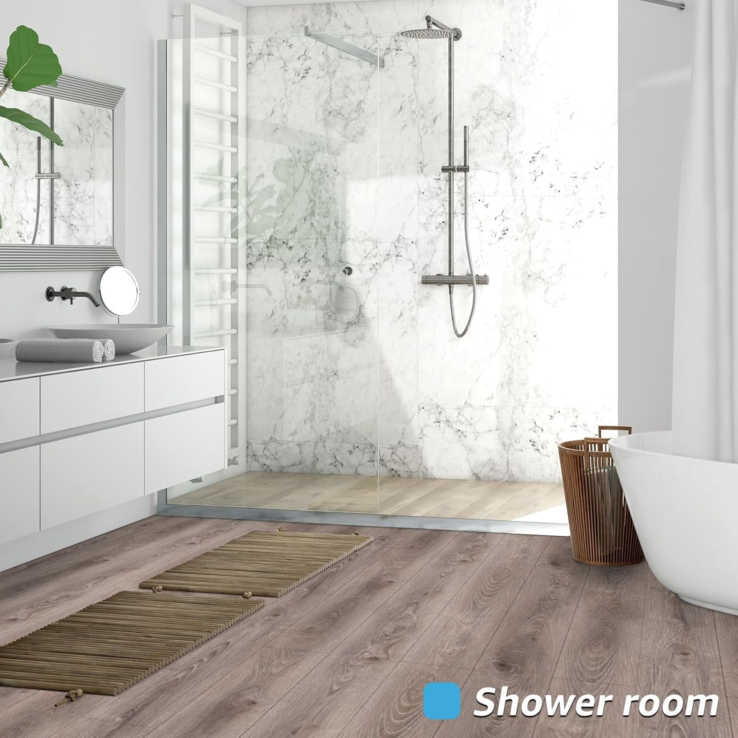 60 Sq.ft Peel and Stick Floor Tiles, 40Pcs Luxury Vinyl Plank Flooring Wood Look, Adhesive and Waterproof Tile Sticker for Bedroom, Living Room, Kitchen, Teak