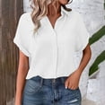 thumbnail image 6 of Blouses for Women Womens Tops Pleated Double Layer Chiffon Style Short Sleeve Relaxed Fit Everyday Office Daily Outfit Shirt, 6 of 6