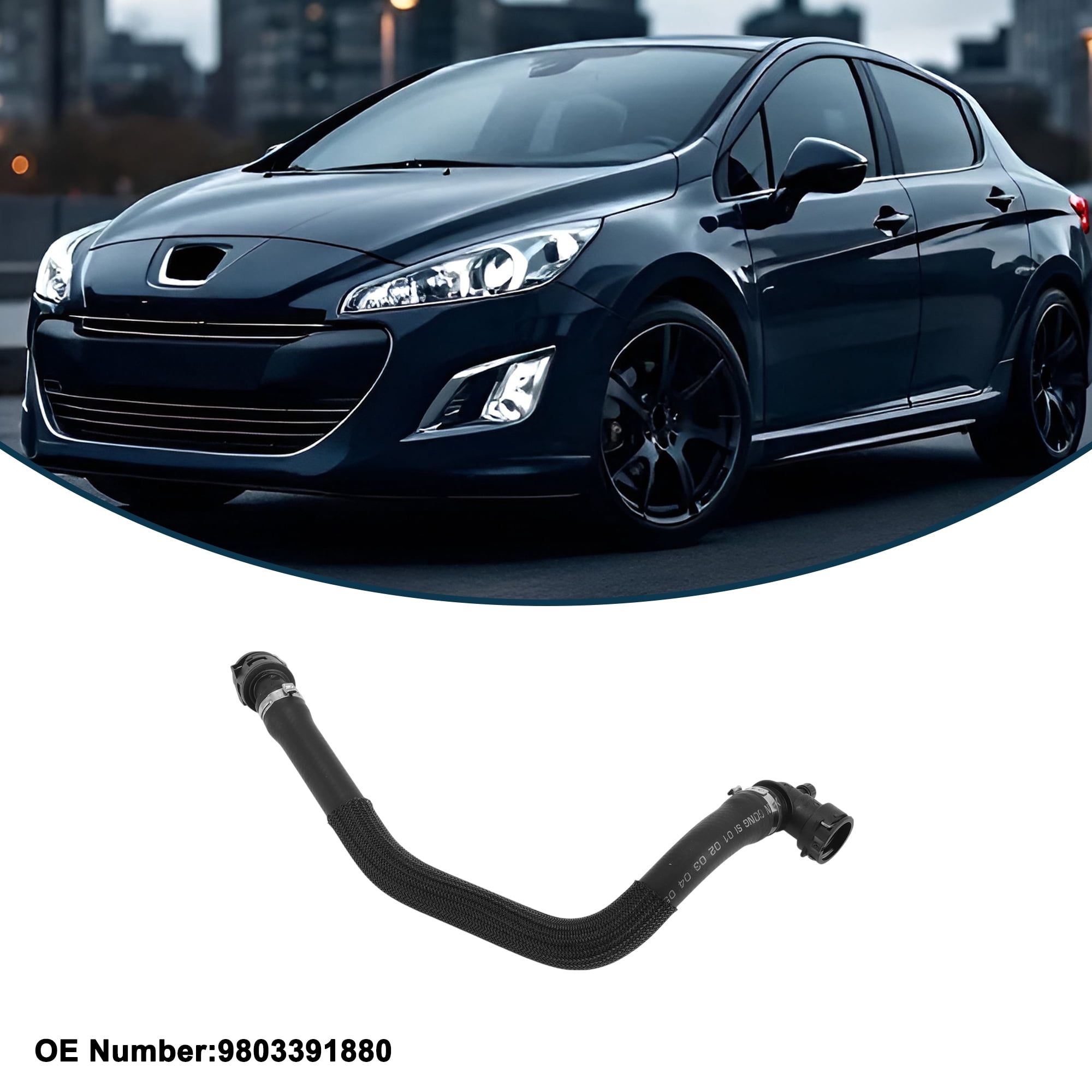 Unique Bargains Radiator Hose Heater Hose Radiator Outlet Hose Pipe for Peugeot 408 2014-2022 No.9803391880 Rubber Heating Water Pipe Black 1 Pc