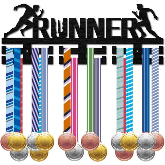 1set Runner Medal Holder Running Medal Hanger Display Wooden Rack Wall Mounted Frame 30  Running Marathon Race Competition Medal Winner Gift for Friends Men Women Birthday Christmas 15.7x5.9inch