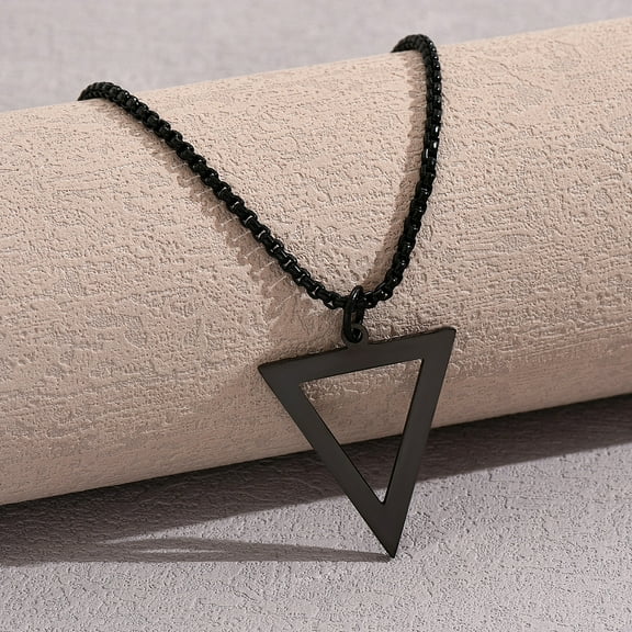 1pc Inverted Triangle Stainless Steel box Chain Necklaces for Men Black 23.62 inch(60cm)