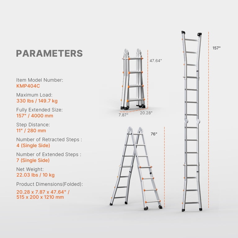 KFFKFF 13 Ft Telescoping A-Frame Extension Ladder, 330 Lb photo 7