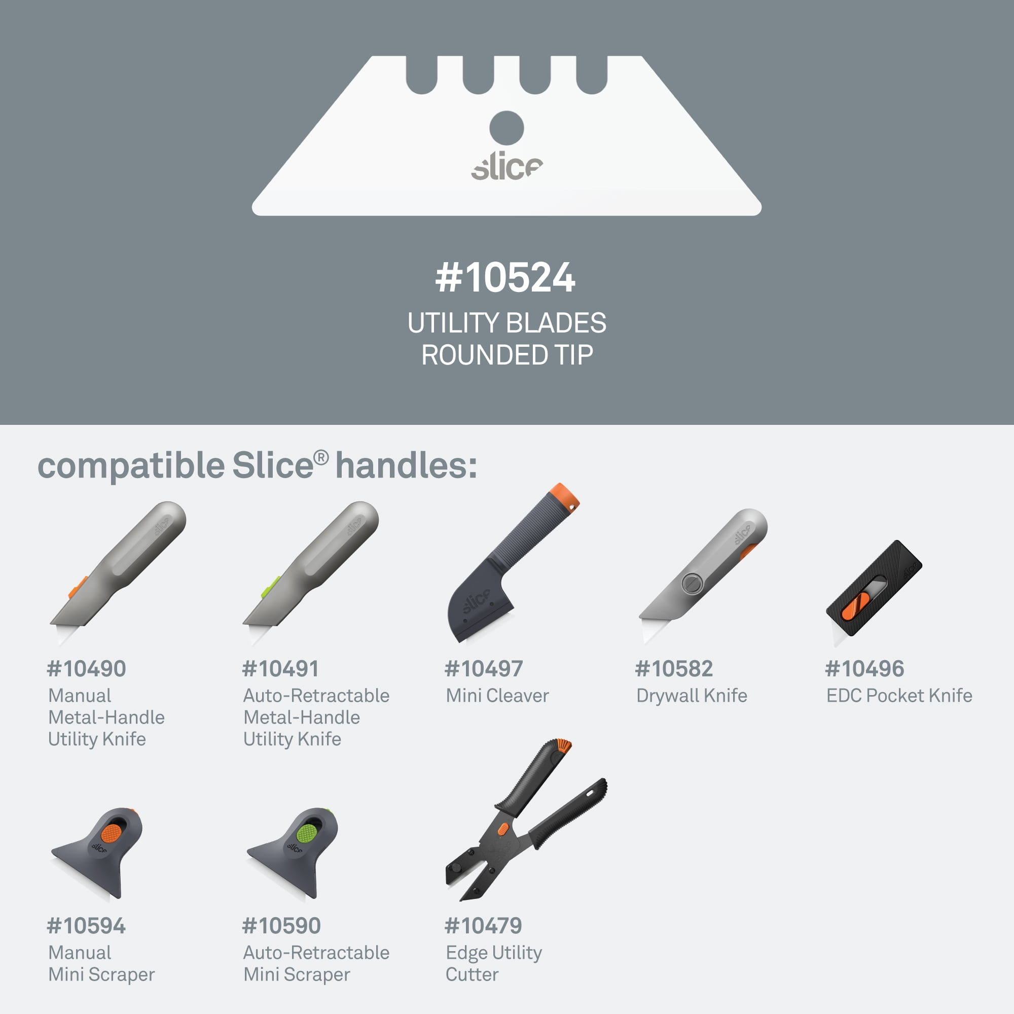 Slice 10524 Replacement Utility Blades - Rounded Tip - Finger-Friendly, Micro Ceramic Safety Blade | Never Rusts - Pack of 2