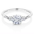 thumbnail image 3 of Gem Stone King 10K White Gold White Moissanite White Created Sapphire and White Diamond Accent 3-Stone Engagement Ring | 0.94 Cttw | Three Stone Wedding Anniversary Ring for Women (Size 6), 3 of 6