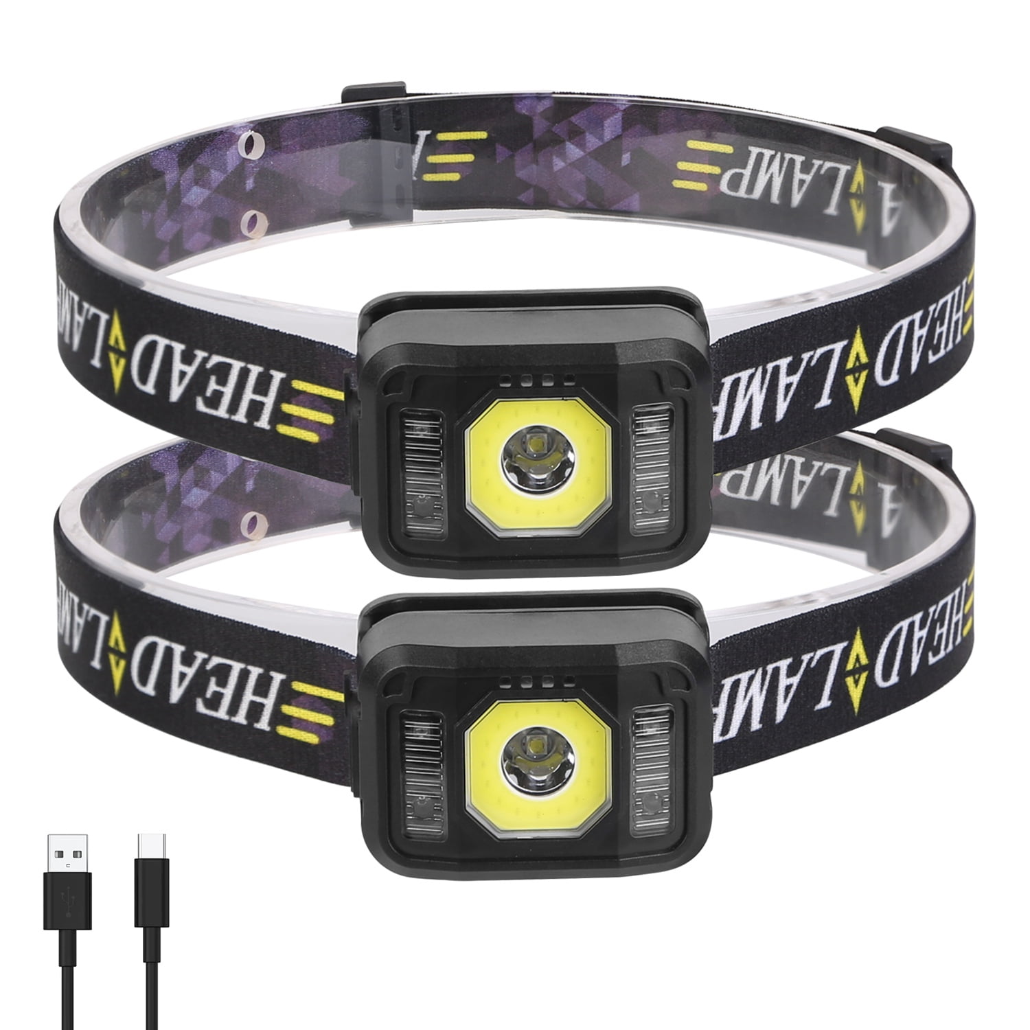 (Weiyi-EC)--2Packs Rechargeable Motion Sensor Headlamp 6 Light Modes COB XPG Headlight Torch Flashlight For Fishing Running Camping Hiking.--(pfgm)